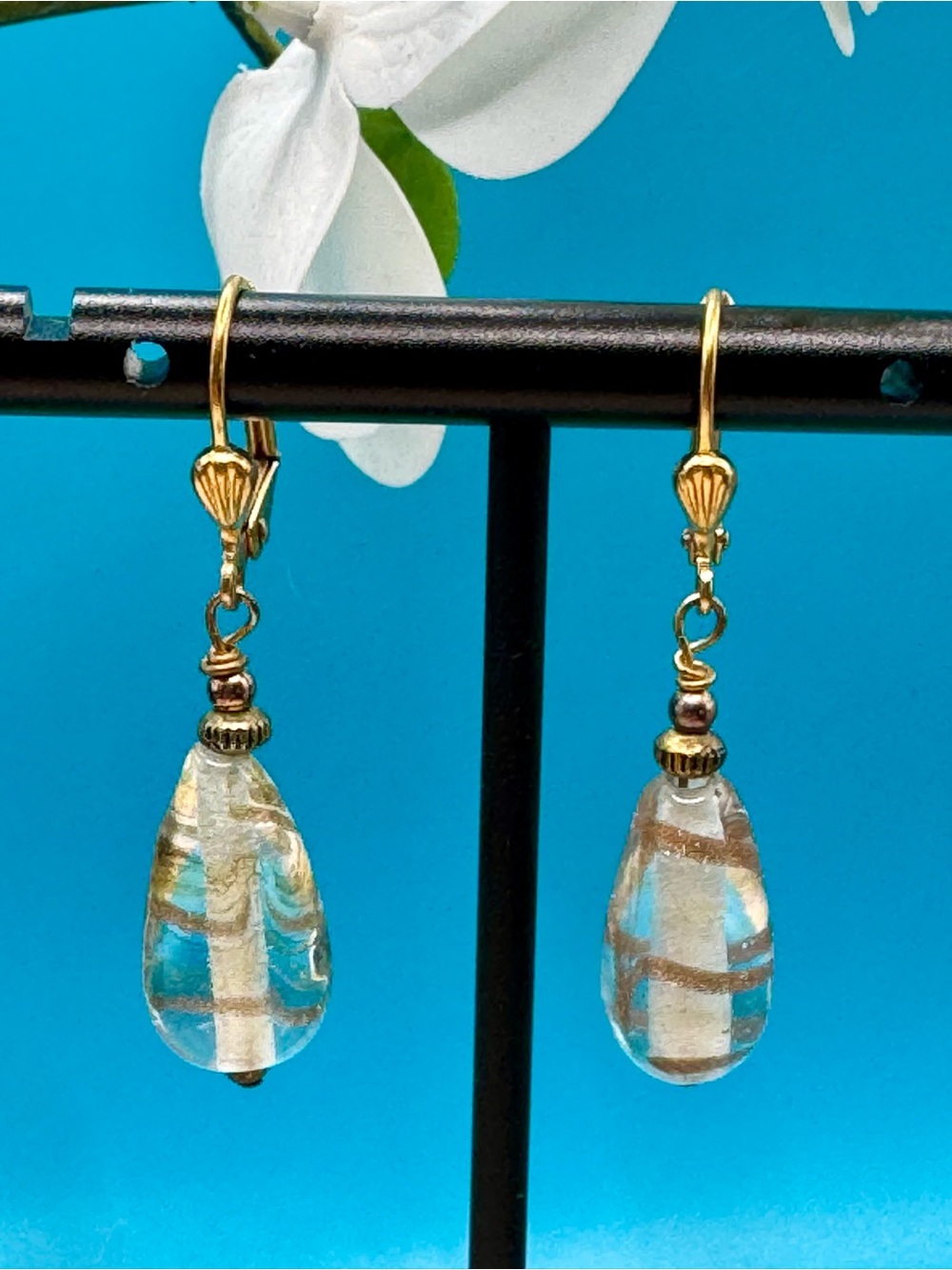 10KG Murano Clear Glass Good Etched Teardrop Earrings